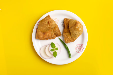 homemade Potato samosa in plate. Famous snacks in india