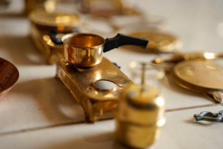 Decoration of Copper Kitchenware toy set for little childの写真素材