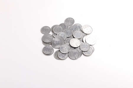 Indian two rupee coins on white backgroundの写真素材