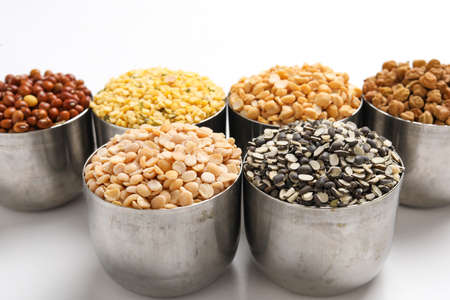 Indian Beans and Pulses in bowl on white backgroundの写真素材
