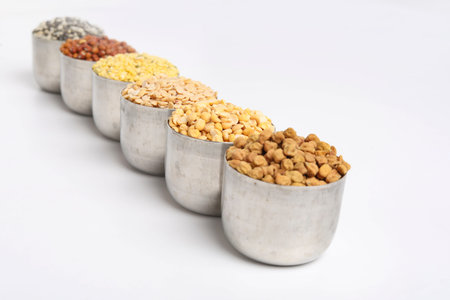 Indian Beans and Pulses in bowl on white backgroundの写真素材