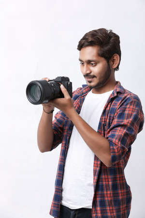 Photographer With Camera on white background.の写真素材
