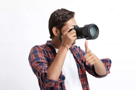 Photographer With Camera on white background.の写真素材