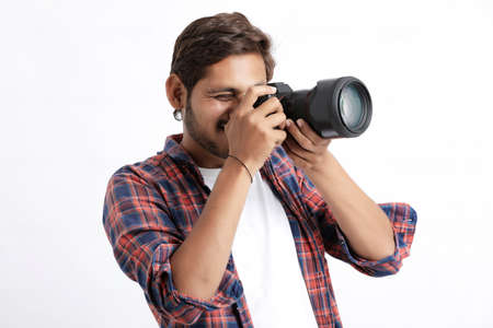 Photographer With Camera on white background.の写真素材