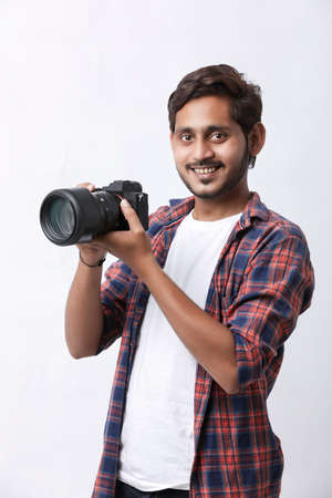 Photographer With Camera on white background.の写真素材