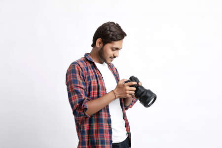Photographer With Camera on white background.の写真素材