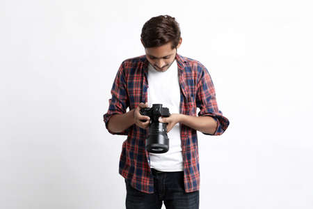 Photographer With Camera on white background.の写真素材