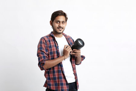Photographer With Camera on white background.の写真素材