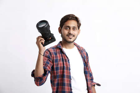 Photographer With Camera on white background.の写真素材