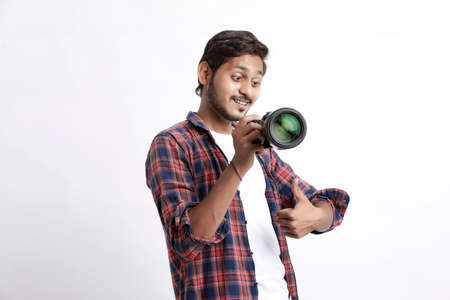 Photographer With Camera on white background.の写真素材