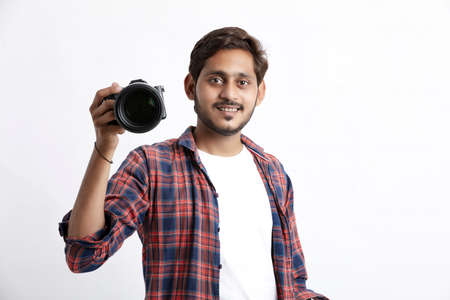 Photographer With Camera on white background.の写真素材