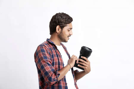 Photographer With Camera on white background.の写真素材