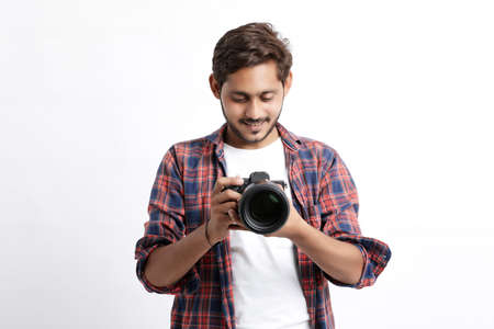 Photographer With Camera on white background.の写真素材