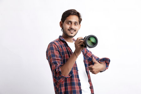 Photographer With Camera on white background.の写真素材