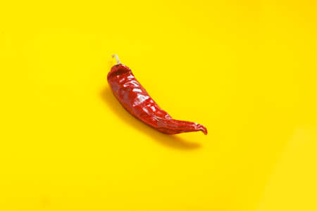 Dry Red chilli on yellow background.の写真素材