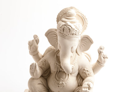 Statue of Lord Ganesha without color on whiteの写真素材