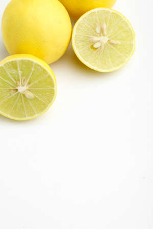 Fresh Yellow lemon on whiteの写真素材