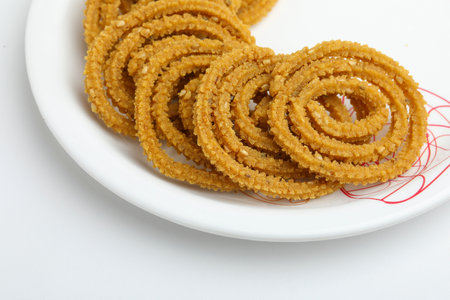 Traditional Indian Diwali snacks Chakali Indian Traditional Tea Time Snack Chakliの写真素材