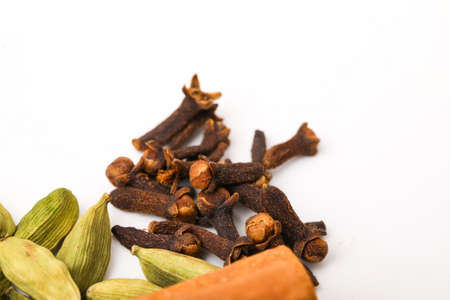 Spice cloves on white background.の写真素材