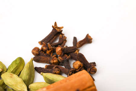 Spice cloves on white background.の写真素材