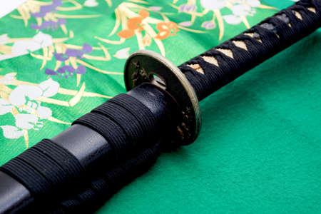 Traditional Textiles and Japanese swordの写真素材