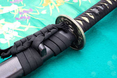 Traditional Textiles and Japanese swordの写真素材