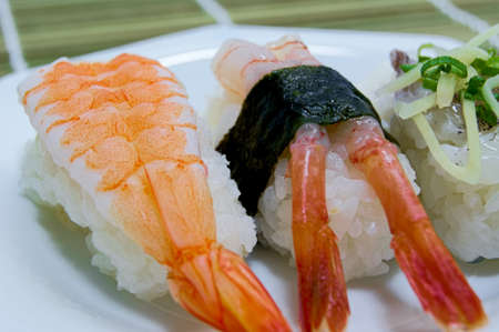 Nigiri sushi of shrimp and sweet shrimpの写真素材