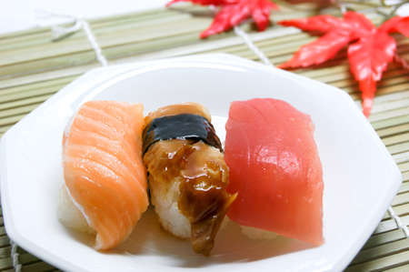 Autumn leaves picnic nigiri sushiの写真素材