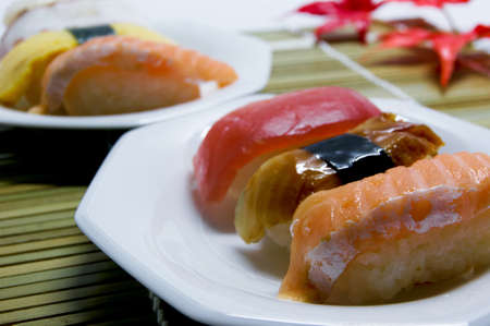 Autumn leaves picnic nigiri sushiの写真素材