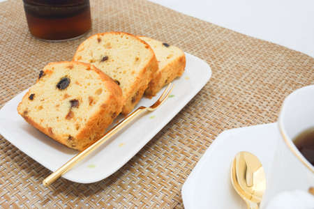 Homemade fruit pound cake made at homeの写真素材