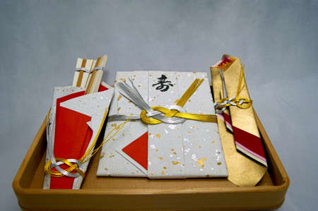 Mizuhiki of celebration that is used in the engagement ceremonyの写真素材