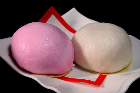 Red and white buns eating celebrating in Japanの写真素材