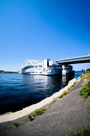 View from the shore of Osaka Yume Mai Ohashiの写真素材