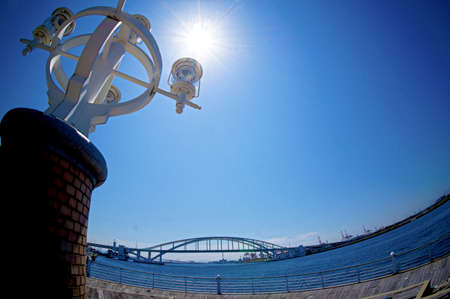 View from the shore of Osaka Yume Mai Ohashiの写真素材