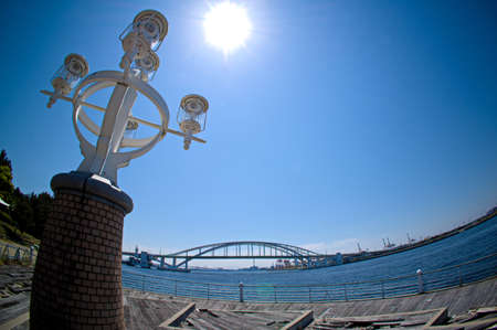 View from the shore of Osaka Yume Mai Ohashiの写真素材