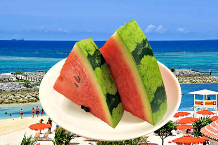 Blue sky in summer and Japan watermelonの写真素材
