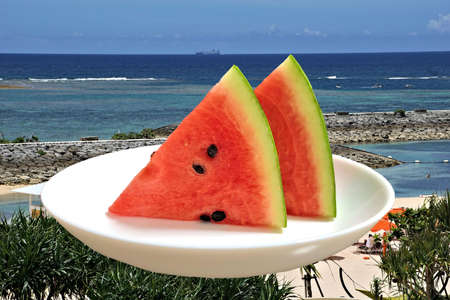 Blue sky in summer and Japan watermelonの写真素材