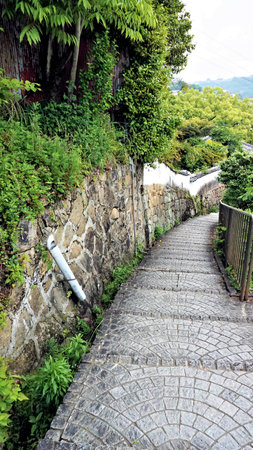 Stone walkway in the old town of Hakodate, Japanの写真素材