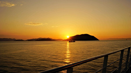 Sunset on the sea in Hong Kong, China. Beautiful sunset.の写真素材