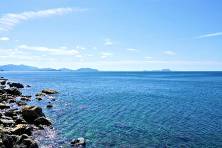Blue sky and blue seaの写真素材