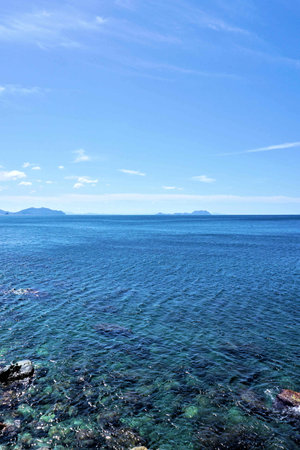 Blue sky and blue seaの写真素材