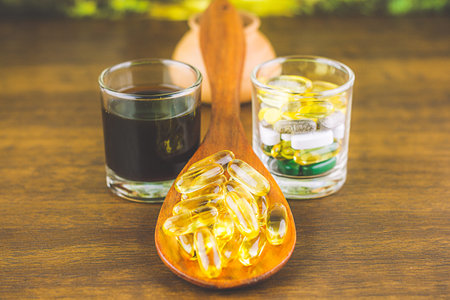 Drug prescription for treatment medication. Pharmaceutical medicament, cure in container for health....