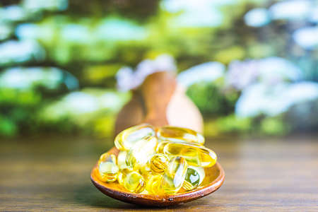 Drug prescription for treatment medication. Pharmaceutical medicament, cure in container for health. Pharmacy theme, capsule pills with medicine antibiotic in packages.の写真素材