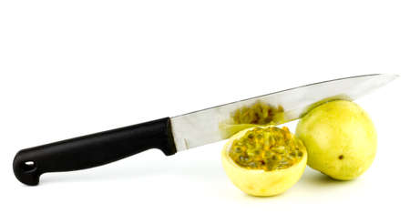 Passion fruit isolated on white backgroundの写真素材
