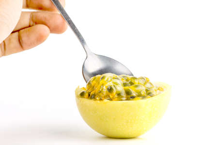 Passion fruit isolated on white backgroundの写真素材