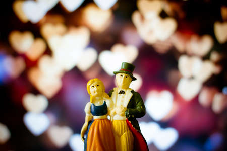 Miniature of a women and a man in love with love bokeh background, couple in love and pre-wedding background conceptの写真素材