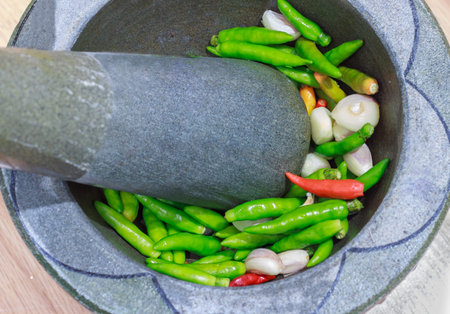stone mortar and pestle, thai cooking tool 