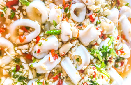 Squid egg steamed lemon,Steam squid with spicy chilli and lemon sauce,Thai Foodの写真素材