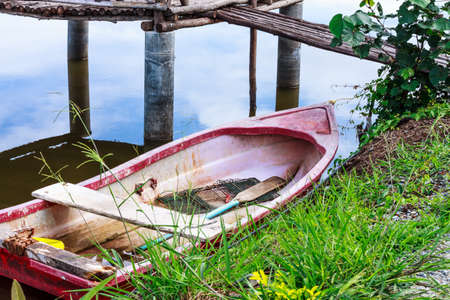 rowboats anchored at jettyの写真素材