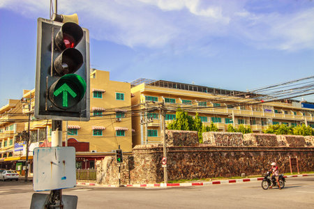 Road intersection in small townのeditorial素材